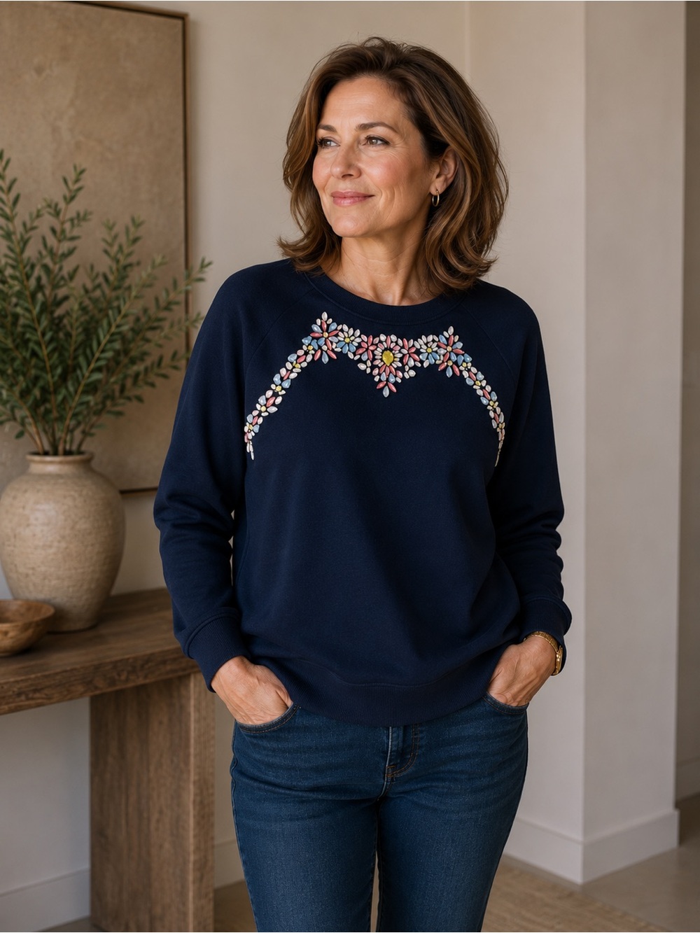 Anthropologie Hemant & Nandita Black Rhinestone Embellished Sweatshirt Sz XS